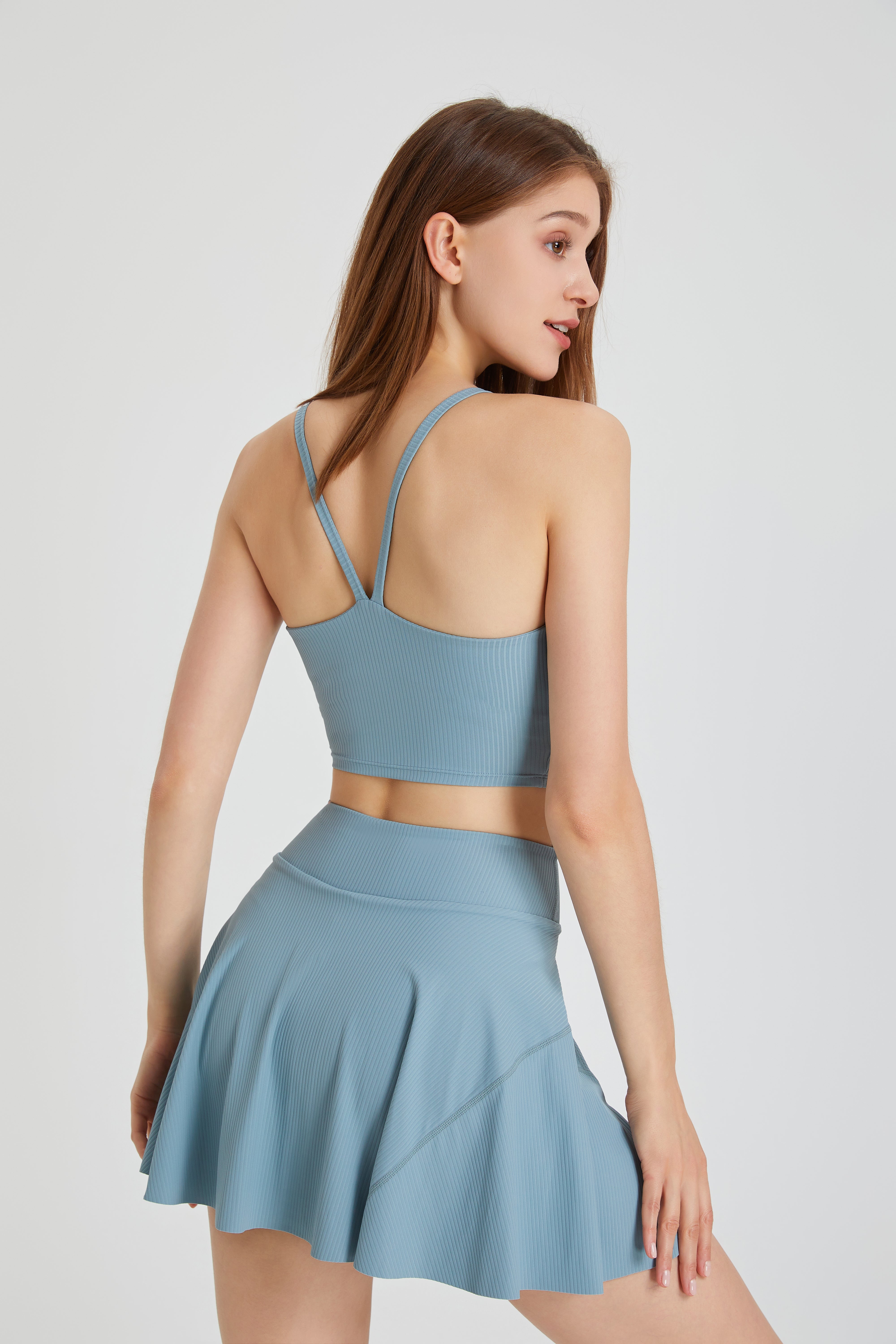 「Sky Whirl」Halter Ribbed Crop Top